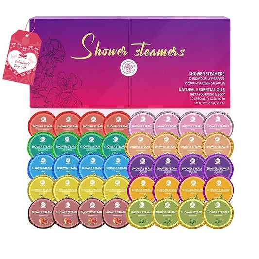 40 PCS Shower Steamers Aromatherapy for Women or Men, 10 Scent Shower Bomb Organic with Natural Essential Oil Relaxation, Self Care Valentine's Day Gifts Birthday Gifts for Her Him Adults