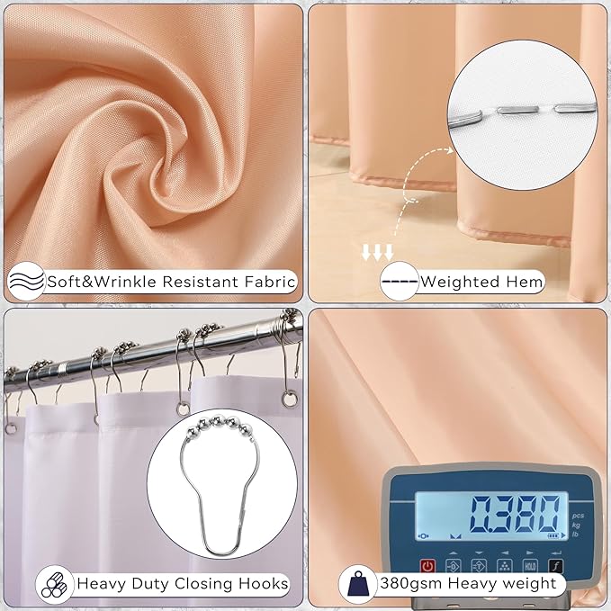 XLHOMO White Bathroom Set with Shower Curtain and Bath Towels, Beige Ombre Waterproof Shower Curtain with Stainless Steel Hooks, White Bathroom Accessories Set for Home Decor