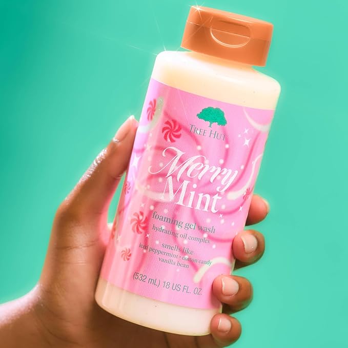 Tree Hut Merry Mint Foaming Gel Wash, Moisturizing & Hydrating Body Wash with Shea Butter, Gently Cleanses for Soft, Fresh & Radiant Skin, 18 fl oz (Pack of 2)