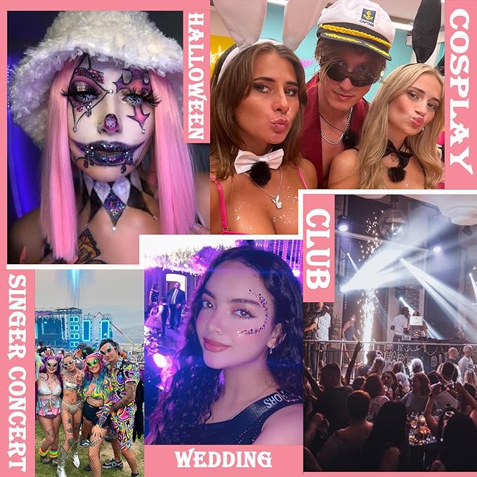 Body Glitter Face Glitter Gel: Singer Concerts Disco Festival Rave Accessories Face Glitter Makeup Chunky Sequins Mermaid Face Body Hair Glitter Gel (White&Silver&Lake Blue)