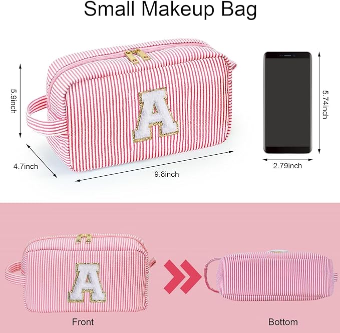 YOOLIFE Initial Makeup Bag for Women - Monogram Cute Makeup Bags Cosmetic Case Toiletry Pouch for Women Her Best Friend Sister Teacher, Personalized Birthday Gifts for Women, Pink Y