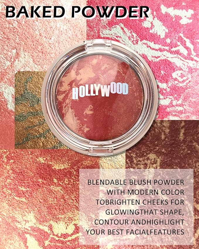 Baked Powder Blush, Glow Marbleized Blush Powder Palette,Lightweight Shimmery face Blush for Cheek,Eyeshadow Highlight,Women's Day Makeup Gift for Women rubores de maquillaje(0.49Ounce)-05