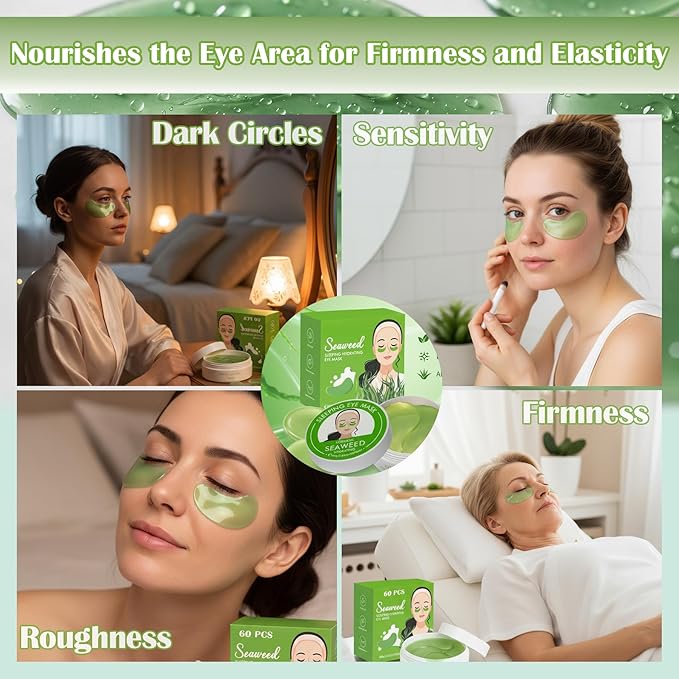 Belluxe 2 Pack Seaweed Eye Mask – 60 Pairs, 120pcs | Hydrating & Soothing Under Eye Patches for Dark Circles & Puffiness, Refreshing Under Eye Mask for Tired Skin
