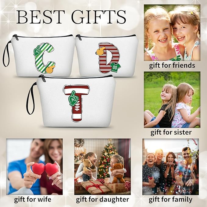ARIOSEY Football Initial Birthday Graduation Gifts Cosmetic Travel Toiletry Bags Football Accessories Party Favors for Women Girls Daughter Niece Team Coach Friends -T