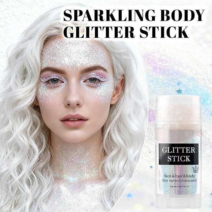 Face Body Glitter Stick,Holographic Sparkle Waterproof Hair Glitter Stick for Kids and Women for Party Singer Concert Rave Festival.(Iridescent)