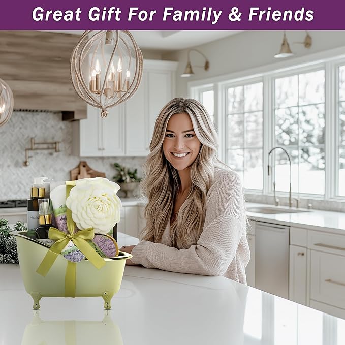 Spa Gift Baskets For Women - Luxury Bath Set With Lavender & Tea Tree Oil - Spa Kit Includes Body Wash, Bubble Bath, Lotion, Bath Salts, Body Scrub, Body Spray, Shower Puff, and Towel