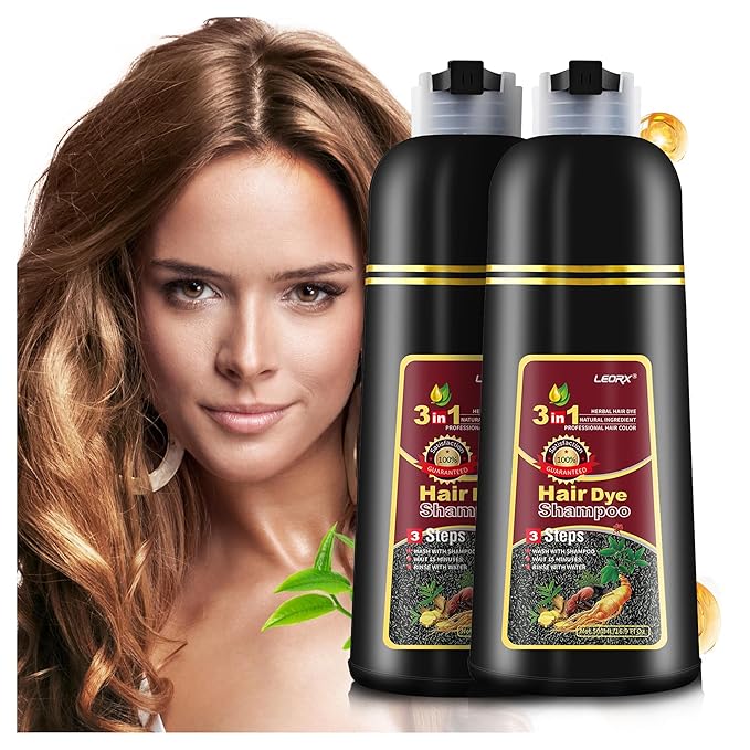 2 Pack Hair Dye shampoo, Leorx 3 In 1 Brown Color Shampoo Hair Dye For Refresh Hair Instant Herbal Coloring Shampoo For Women&Men - Tintes Para El Cabello Profesional