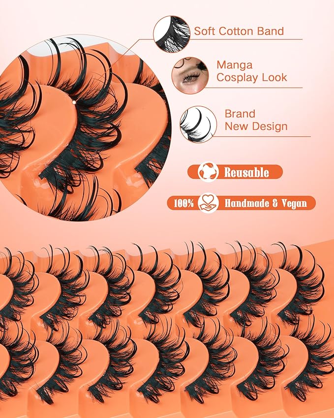 Manga Lashes Natural Look Spiky False Eyelashes Fluffy D Curl Wispy Lashes 3D Volume Anime Lashes with Spikes for Cosplay Party Wet Lashes Look by JIMIRE