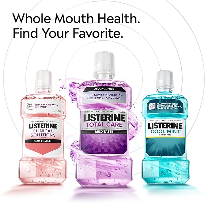 Listerine Cool Mint Alcohol-Free Mild Mouthwash, Oral Rinse Kills 99.9% of Germs That Cause Bad Breath, Less Intense Taste, Mild Mint Flavor, 1 L (Pack of 2)