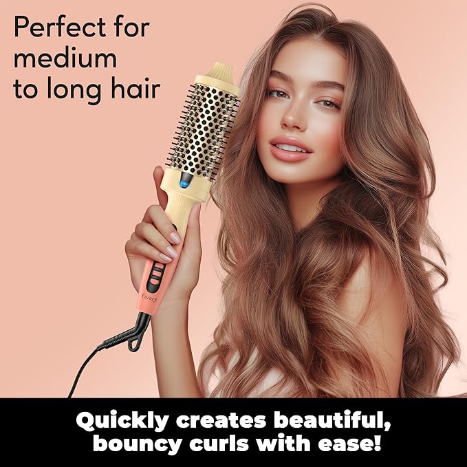 Farery 1.77-Inch Thermal Brush - Ceramic Ionic Heated Round Brush for 90's Full-Bodied Style, Volumizing, Smooth Hair & Natural Curls, Dual MCH Heating, Digital Display, 9 Temperature, Dual Voltage