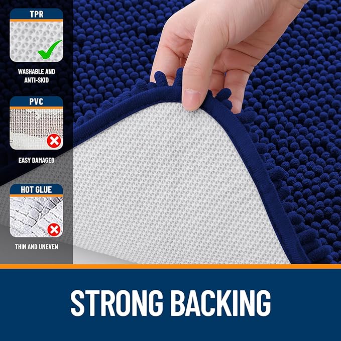 OLANLY Bathroom Rugs 47x20, Extra Soft Absorbent Chenille Bath Rugs, Rubber Backing Quick Dry, Machine Washable Bath Mats for Bathroom Floor, Tub and Shower, Home Decor Accessories, Navy