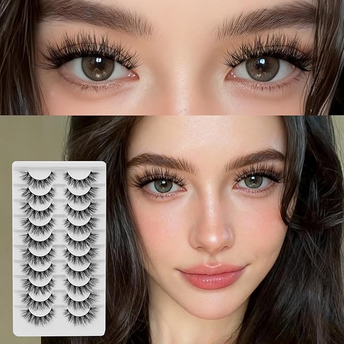 Veleasha Wispy False Eyelashes Cat Eye Lashes 3D Natural False Lashes C Curl Fake Eyelshes 100% Handmade Lash Strips Lightweight Fake Lashes Natural Look 10 Pairs Pack (Reverie)