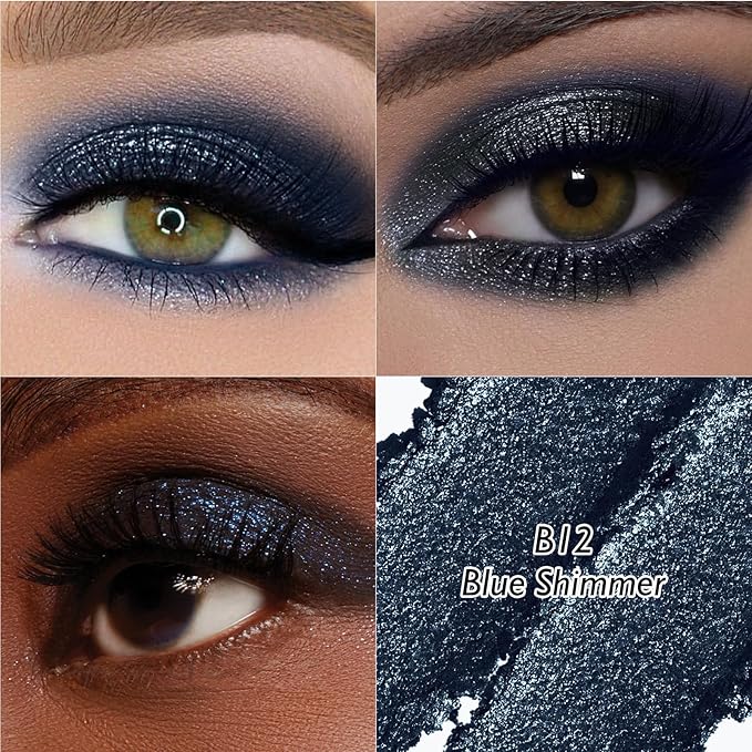 Blue Shimmer Eyeshadow Stick - Dual-Ended Long-Lasting Cream Eye Shadow for Older Women Crease-Proof Metallic Eyeshadow Pencil, Multi-Use Eye Crayon Highlighter Makeup with Built-in Smudger