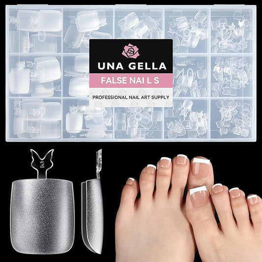 UNA GELLA Square Toe Nail Tips Big Long 312Pcs 15Sizes, Full Cover Soft Gel Toes Nail Tip Pre-etched Fake Acrylic Toe Nail Press Ons For Big Toes Nail Extensions Pedicure Home DIY Nails Salon Soak Off