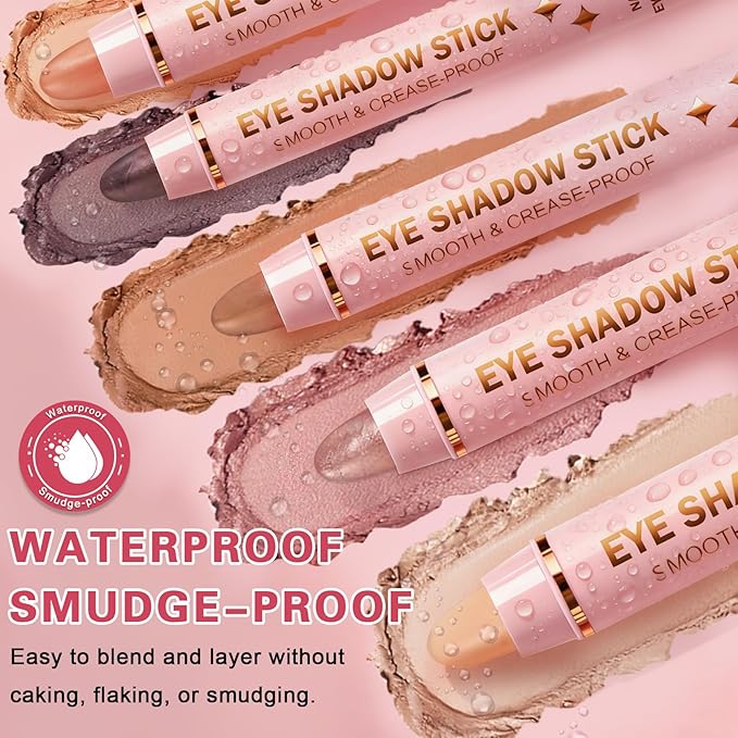 4 Colors Cream Eyeshadow Stick Set, Eye Shadow Brightener Stick Shimmer and Matte Finishes, Long-Lasting, Waterproof, Crease-Proof, Crayon Eye Shadow Pencil Highlighter Makeup Set B