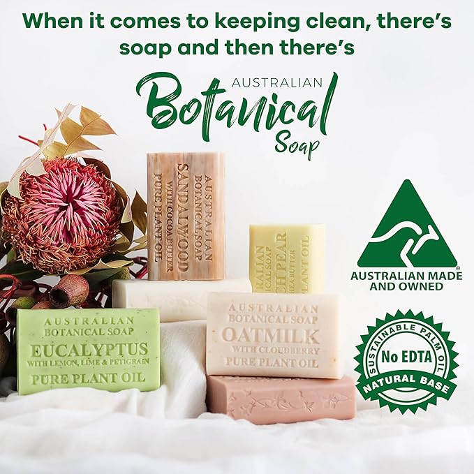 Australian Botanical Goats Milk Soap, Manuka Honey, Lemongrass and Sea Salt 6.6 OZ, Luxury Soap Bars Enriched with Shea Butter, Suitable for all Skin Types, Pack of 4
