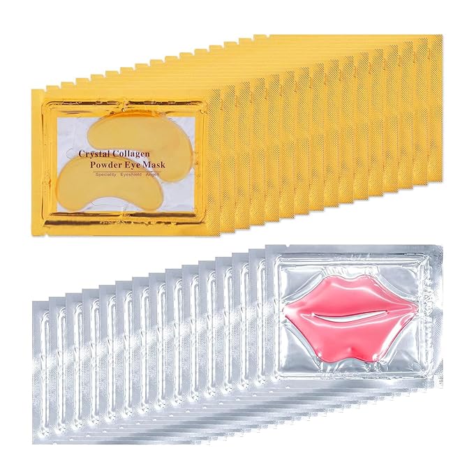 32 Pairs Eye Masks & Lip Masks, 24K Gold Gel Crystal Collagen Eye Patches for Puffy Eyes, MoisturizingLip Mask Pink Lip, Anti-Aging Eye andLip Masks for Reducing Fine Lines & Dark Circles