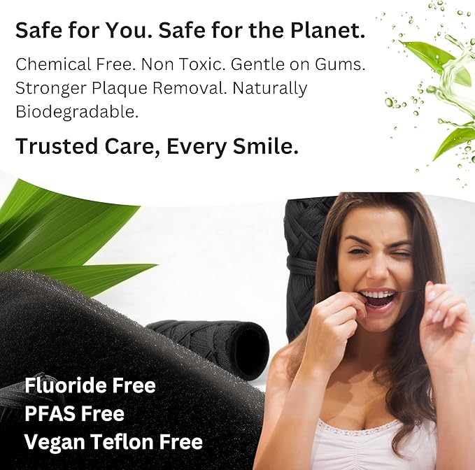 Bamboo Charcoal Dental Floss | Mint & Candelilla Wax | Vegan & Biodegradable (4 Refills Pack) | Pfas Free