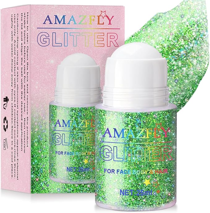 Roll-on Holographic Body Glitter Gel for Face and Hair, Chameleon Color Changing Glitter Gel Under Light, Chunky Mermaid Sequins Festival Party Rave Accessories (Green)