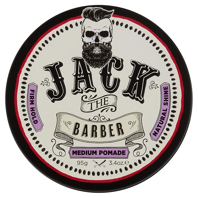 Jack the Barber - Medium Pomade for Hair Styling, Enhances Hair Thickness, Water Soluble No Flaking, Firm Hold, Ideal for Short to Medium Hair Length Styles, 3.4oz
