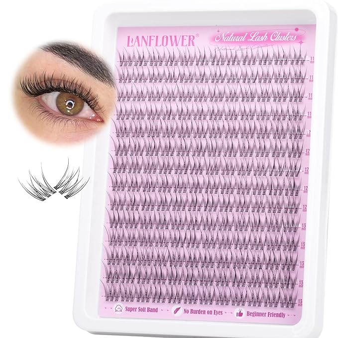 Natural Lash Clusters Wispy Eyelash Clusters Clear Band Cluster Eyelash Extensions 168pcs Individual Lashes Soft and Lightweight Bandless Cluster Lashes C Curved Lash Extension by Lanflower