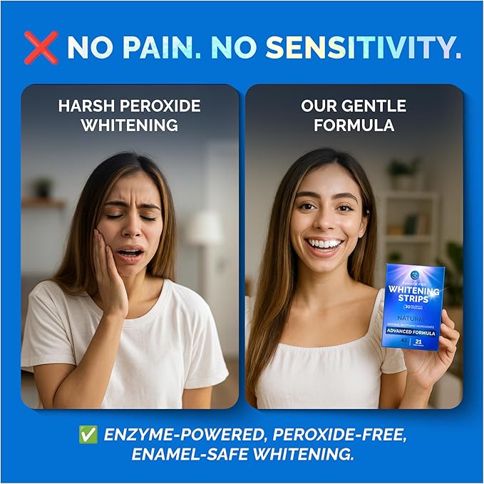 Whitening Strips for Sensitive Teeth 21 Treatments, Mint – Enamel Safe, Peroxide-Free Coconut Oil Teeth Whitening Strips with Natural Enzymes – Gentle White Stips for Sensitive Gums & Daily Oral Care