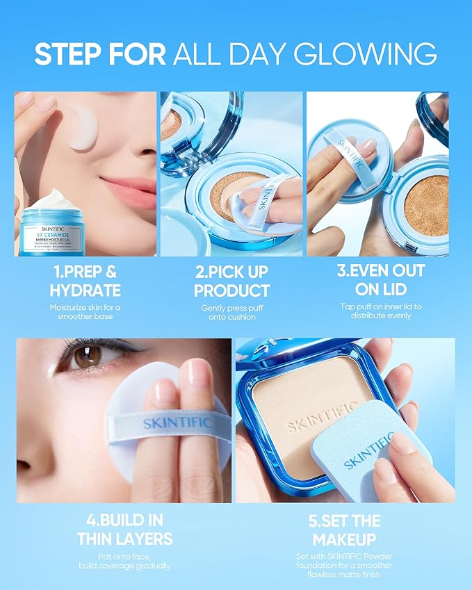 Velvet Matte Cushion Foundation Blue #01W Warm Vanilla| Full Coverage,12H Oil Control,Ideal for Oily & Combination Skin,Waterproof,Long-Lasting, Lightweight, Hydrating,Transfer-Proof