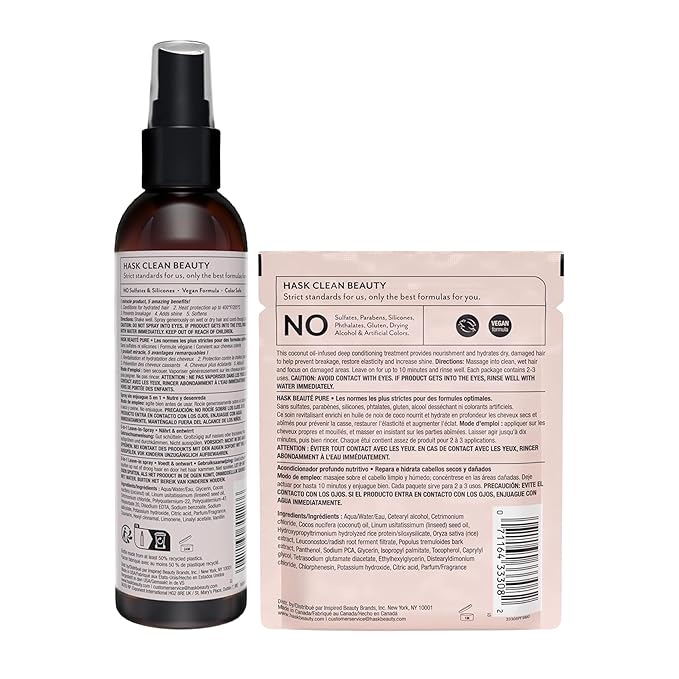 HASK 5-in-1 Coconut Leave-In Conditioner Duo (6oz-Qty 2) & Deep Conditioner Packette, Color Safe, Sulfate-Free, Paraben-Free, Gluten-Free, for All Hair Types