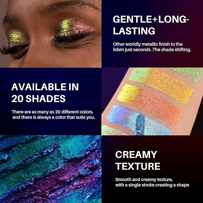 CHARMACY 3 Pcs Multichrome Glitter Liquid Eyeshadow, Chameleon Shifting Color, Holographic Metallic Eyeshadow, Long-Lasting Wear, Vegan Eye Topper for Party, Daily Makeup (#303)