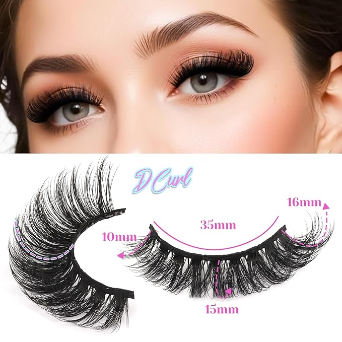 Losha Lashes Fluffy Cat Eye Lashes D Curl False Eyelashes 6D Volume Full Eye Lashes Pack 14 Pairs Soft Fake Eyelashes (Classic)