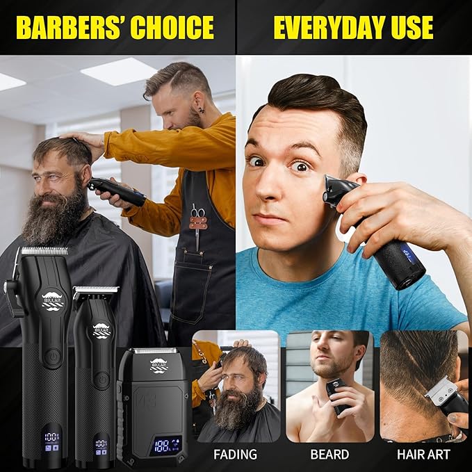BILLAR® Professional Barber Clippers and Trimmer Set - Foil Shaver Professional Hair Clippers for Men, Mens Cordless Hair Clipper for Barbers Haircut Kit（Black）