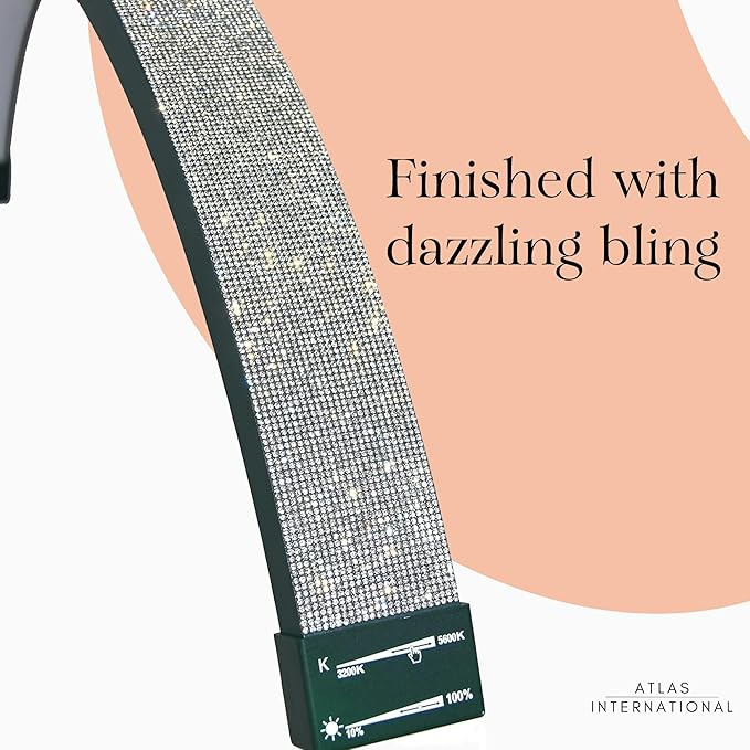 Bling Half Moon Lash Light | Dimmable LED Diamond Esthetician Light for Eyelash Techs - LED Floor Lash Lamp with Adjustable Height, Touch Control & Stable Base | Warm & Cool Tones | Emerald Green