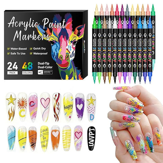 Nail Art Pens 48 Colors Nail Art Pens Set, Nail Art Markers Dual Tip Nail Polish Pens Drawing Painting Pen for Home Salon, Quickly Dry Nail Art Nail Markers DIY Decoration for Women Girls