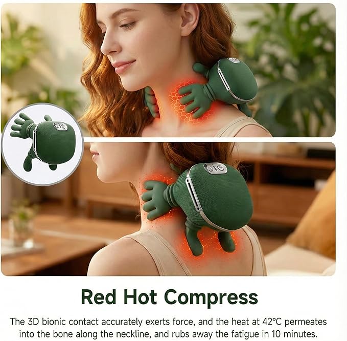 Portable Neck and Shoulder Massager with Soothing Heat, 4D Deep-Kneading Rechargeable Massage Device for Back and Body Use at Home, Office or On The Go
