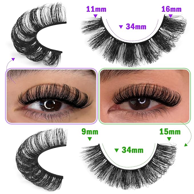 Russian Strip Lashes D Curly False Eyelashes Wispy 4 Styles Fake Eyelashes Natural Russian Eyelashes Fuzzy Mink Lashes that Look Like Extensions 16 Pairs ALICROWN