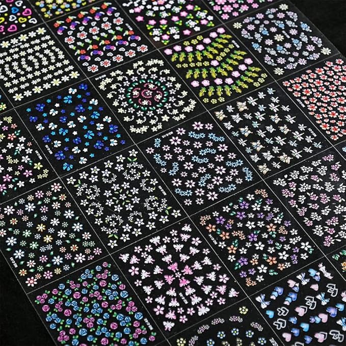 30 Sheets Nail Stickers for Nail Art,Colorful Flower Nail Stickers for Women,Self-Adhesive Nail Art Decals,Cute Daisy Heart Floral Designs,Nail Art Supplies,Manicure Salon DIY Decoration Accessories