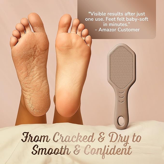 Nano Glass Foot File - Silicone Foot Callus Remover for Feet and Cracked Heels - Heel Scraper for Dead Skin - Ergonomic Foot Scrubber & Exfoliator for Shower with Non-Slip Grip - Brown