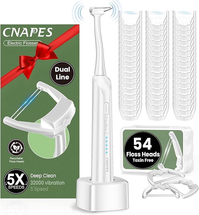 CNAPES Electric Flosser for Teeth & Adults with 54 Refill Heads + 5 Speeds, Gentle Gliding Floss for Sensitive Gum Care,Water Flosser Alternative, Sonic Oscillation Deep Clean