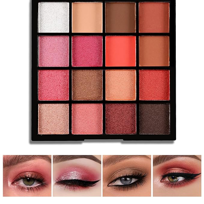Boobeen Colorful Eyeshadow Palette Makeup-16 Colors, Matte and Glitter Eyeshadow, Bright Eye Shadow Palettes, Blendable, Easy to Build Dramatic Glamour Looks