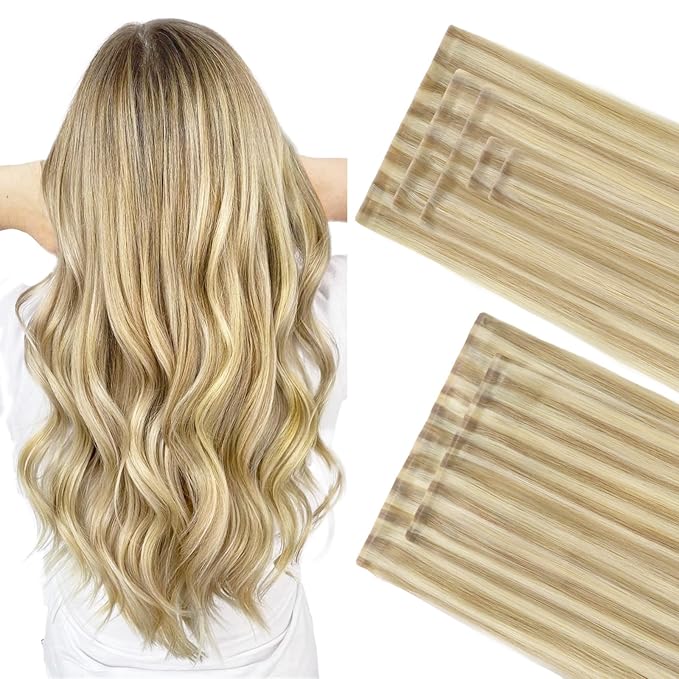GOO GOO Invisi Edge Clip in Hair Extensions Set, 24inch 160g, 5pcs Injected Seamless PU Clip ins and 2pcs Classical PU Clip ins, Virgin Real Human Hair, #P16/22A