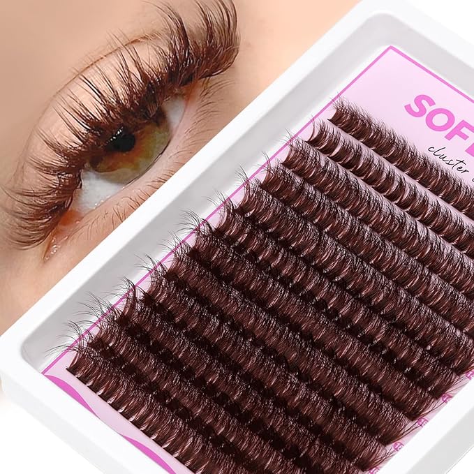 Brown Lash Clusters Dark Brown 80D Individual Cluster Lashes 10-18mm Volume Eyelash Extension Cluster Eyelash Extensions 3D Thick Lash Clusters Wispy Lashes Clusters(Brown 80D-10-18MIX)