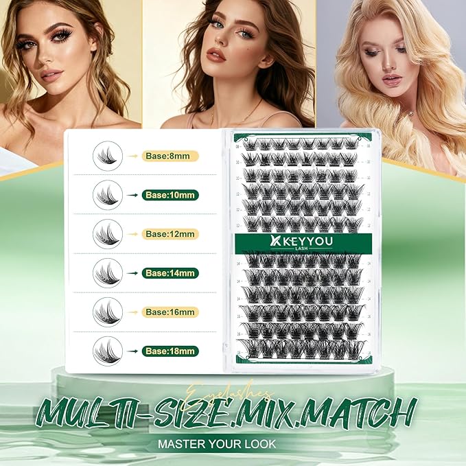 Lash Clusters 96pcs Individual Lashes D Curl 18mm Cluster Lashes KEYYOU Volume Wispy Lash Extension Soft&Comfortable Easy DIY at Home(Y03 D-18mm)