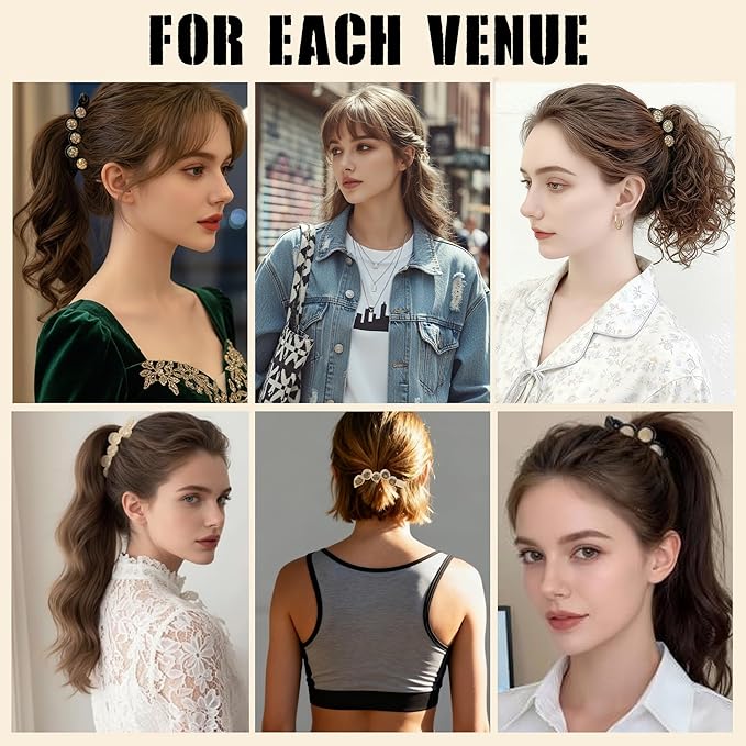 Rhinestone Banana Hair Clips for Women - 4Pcs Sparkly Crystal Ponytail Holders for Medium Hair, Non-Slip Hair Accessories for Half-Up Styling, Dressy for Daily & Party (NOT for Thick Hair)