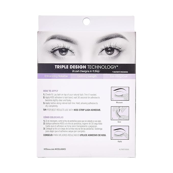 KISS Lash Couture Triple Push-Up False Eyelashes, Bombshell', 14 mm, Includes 4 Pairs Of Lashes, Contact Lens Friendly, Easy to Apply, Reusable Strip Lashes (Pack of 2)