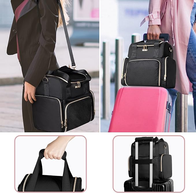Prokva Large Cosmetic Bag with 3 Removable Case, Double Layer Travel Organizer with Inner Dividers and Makeup Brushes Storage Section, Black (Patented Design)