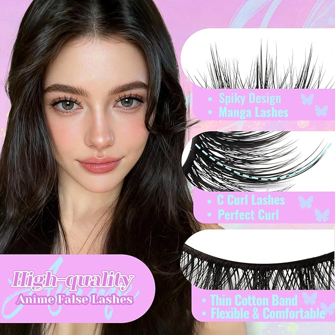 Losha Lashes Fluffy Manga Lashes 6D Spiky False Eyelashes 14 Pairs Natural Anime Eye Lashes Pack Soft Asian Fake Eyelashes (Pop)