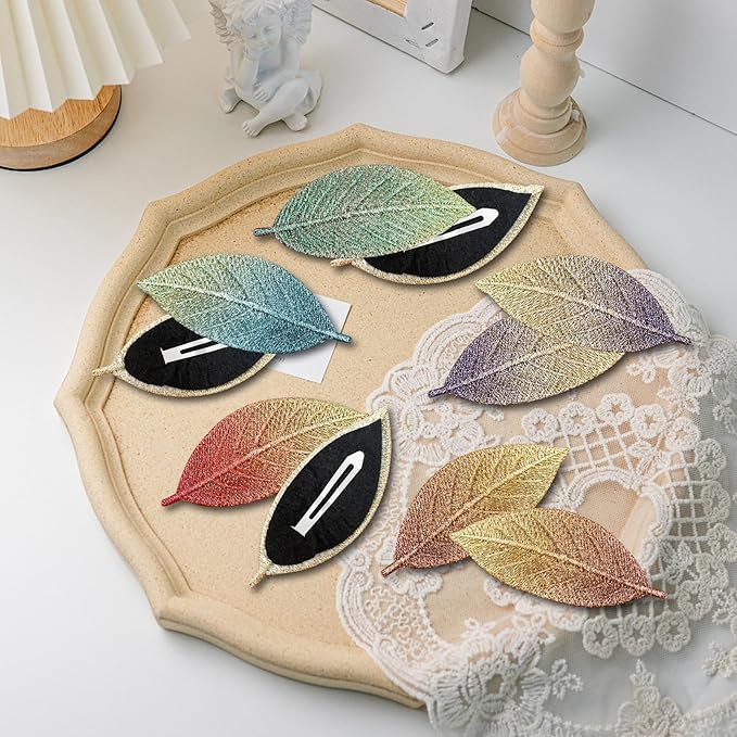 Glitter Silk Leaf Hair Clips 10Pcs for Girls, 5 Color Sparkling Hair Mini Claw Clips with Secure Grip - Non-Slip Hair Accessories for Women, Daily Party Use