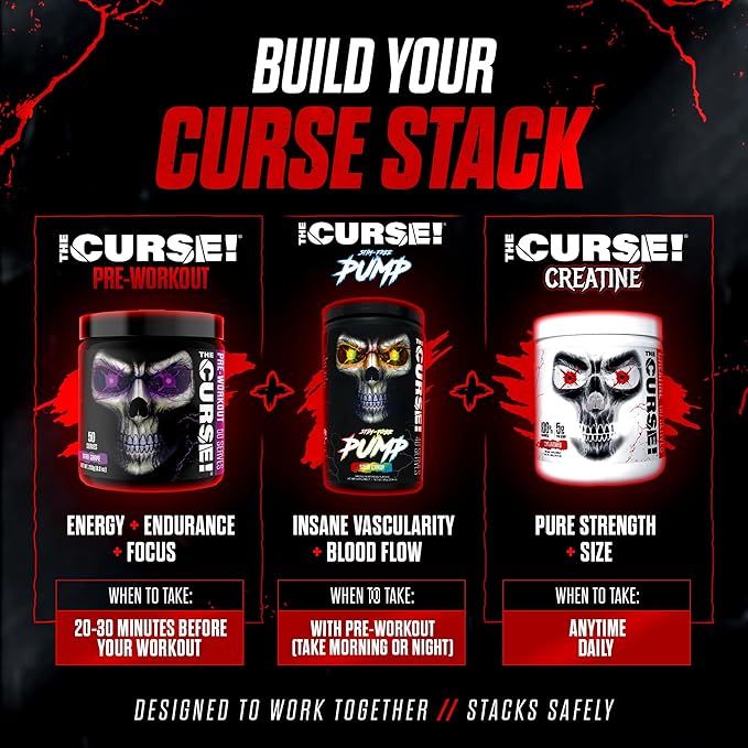 JNX SPORTS The Curse! Pre Workout Powder for Men & Women, Caffeine, Beta-Alanine, Creatine, L-Citrulline, 50 Servings, Sour Candy Flavor – Boost Energy, Strength & Focus
