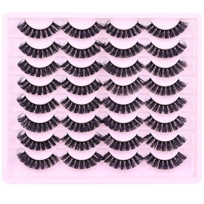 Russian Strip Lashes Natural Look False Eyelashes Fuzzy D Curly Strip Eyelashes Wispy Thick Volume Fake Eye Lashes Cat Eye 16 Pairs ALICROWN
