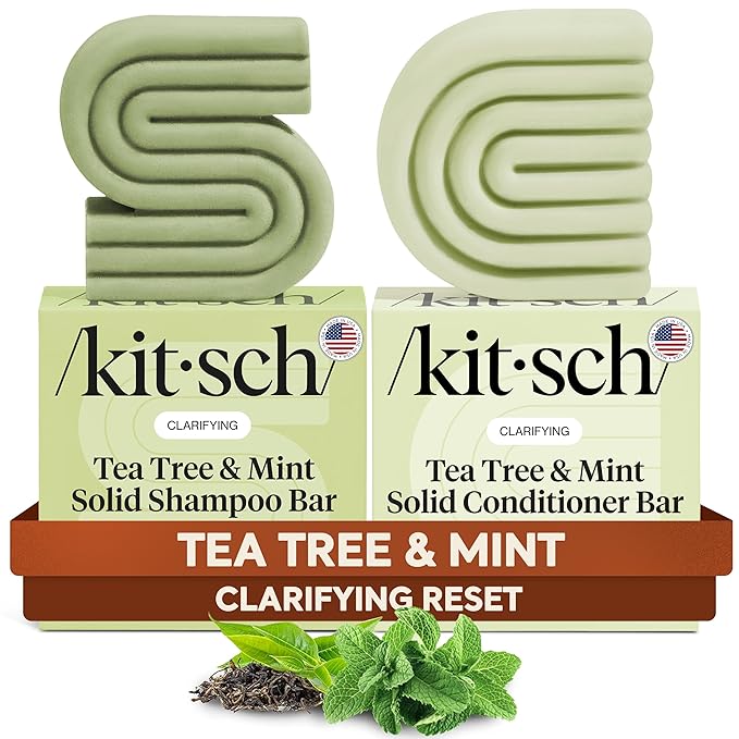 Kitsch Clarifying Tea Tree Shampoo and Conditioner Set – Shampoo & Conditioner Bar for Women and Men, Scalp & Oil Control Hair Care – Free of Paraben, Sulfate & Silicone – Made in USA - 2 pcs